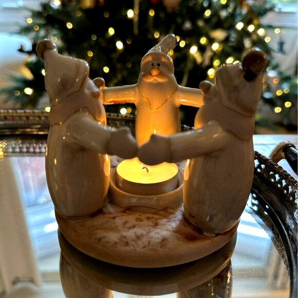 VTG Ceramic XMAS Tea Light Holder Santa & Angel Figurines Neutral esthetic beige - Picture 6 of 11